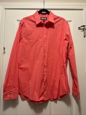 Express Men's Coral Button-Front Dress Shirt